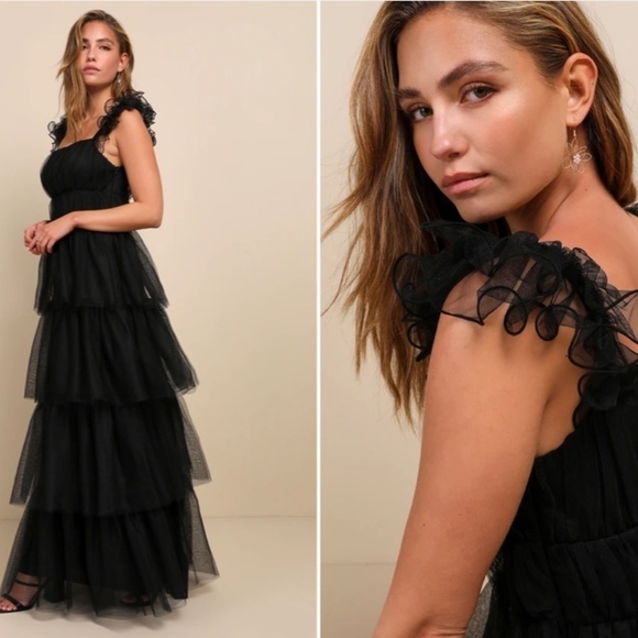 LULU's Prom Wedding Boho Tiered Tulle Chic Dress NWT - Picture 2 of 3